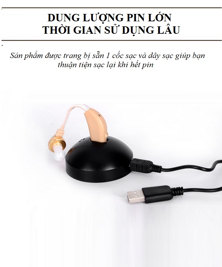 Tai Nghe Trợ Thính GM-100 , Có Pin Sạc Nhỏ Gọn Dành Cho Người Già Và Trung Niên