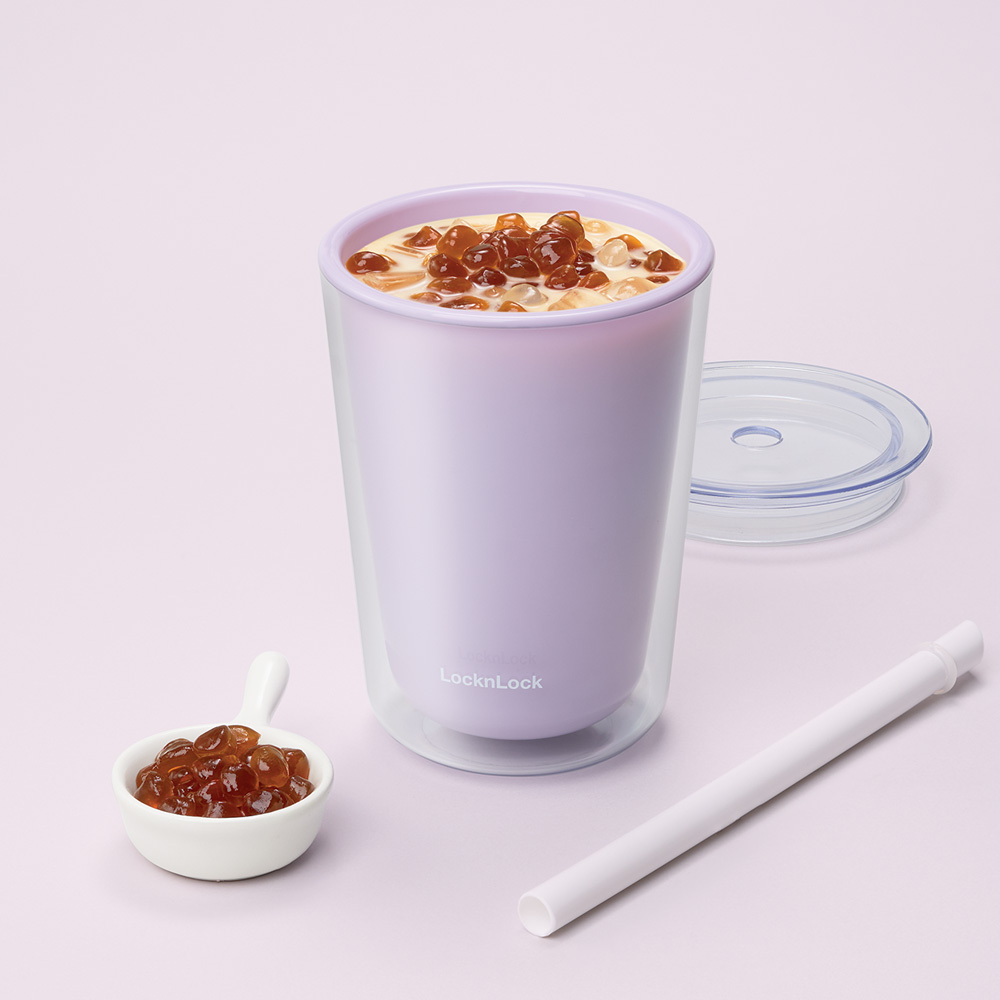 Ly nhựa 2 lớp LocknLock Bubble Tea Cold Cup màu tím HAP529VOL 720ml, Hàng chính hãng, kèm ống hút trân châu - JoyMall