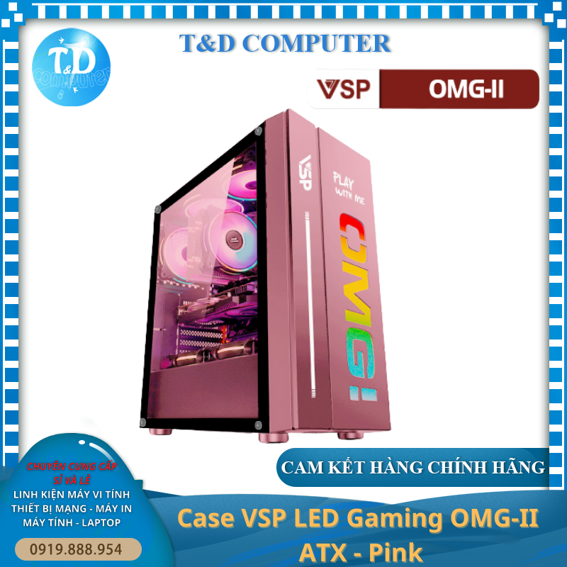 Vỏ máy tính Case VSP OMG II ATX LED Gaming (HỒNG) - Hàng chính hãng TECH VISION phân phối