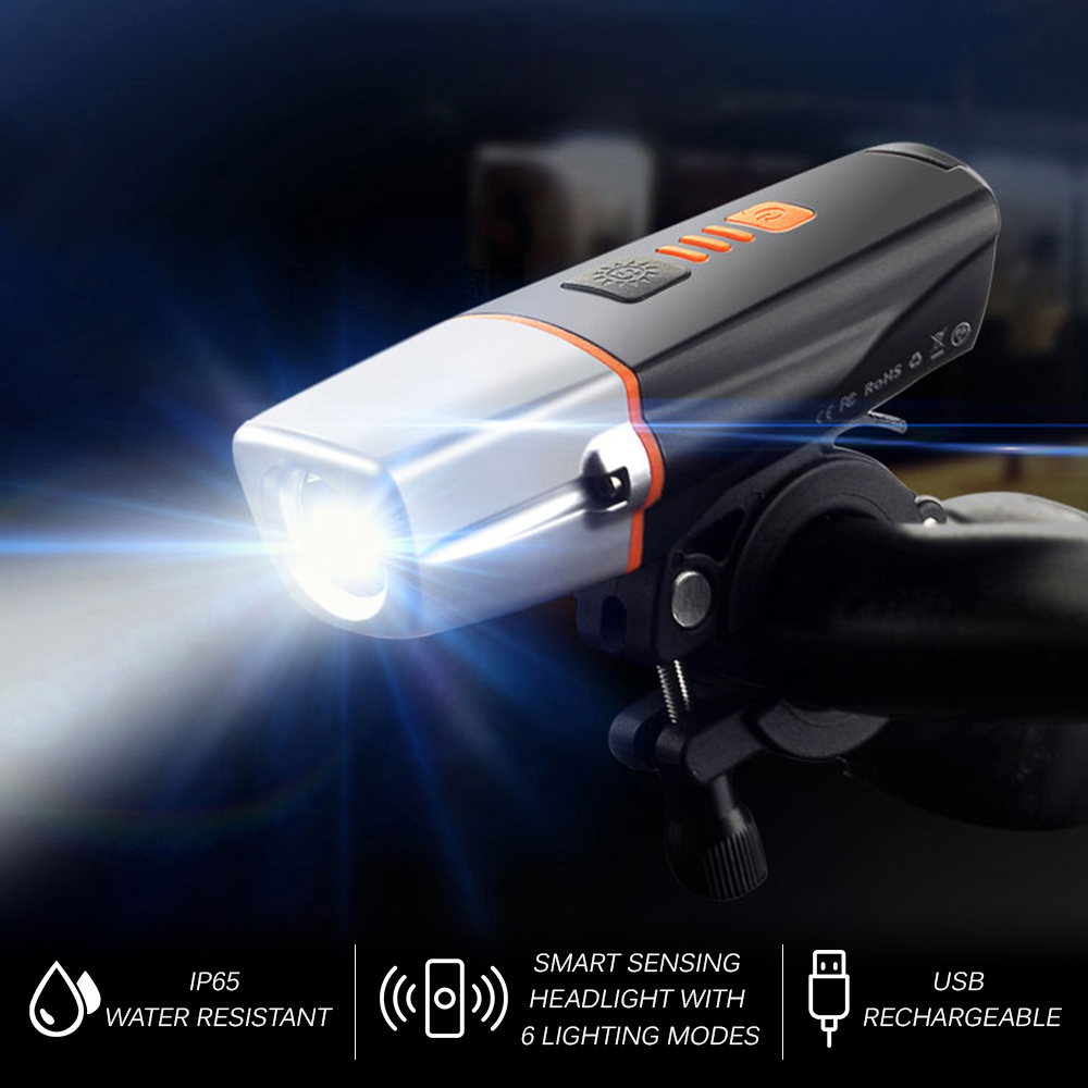 Đèn LED Xe Đạp Siêu Sáng USB Có Thể Sạc Chống Nước IP65 Gắn Trước Tay Lái Có Cảm Biến Ánh Sáng