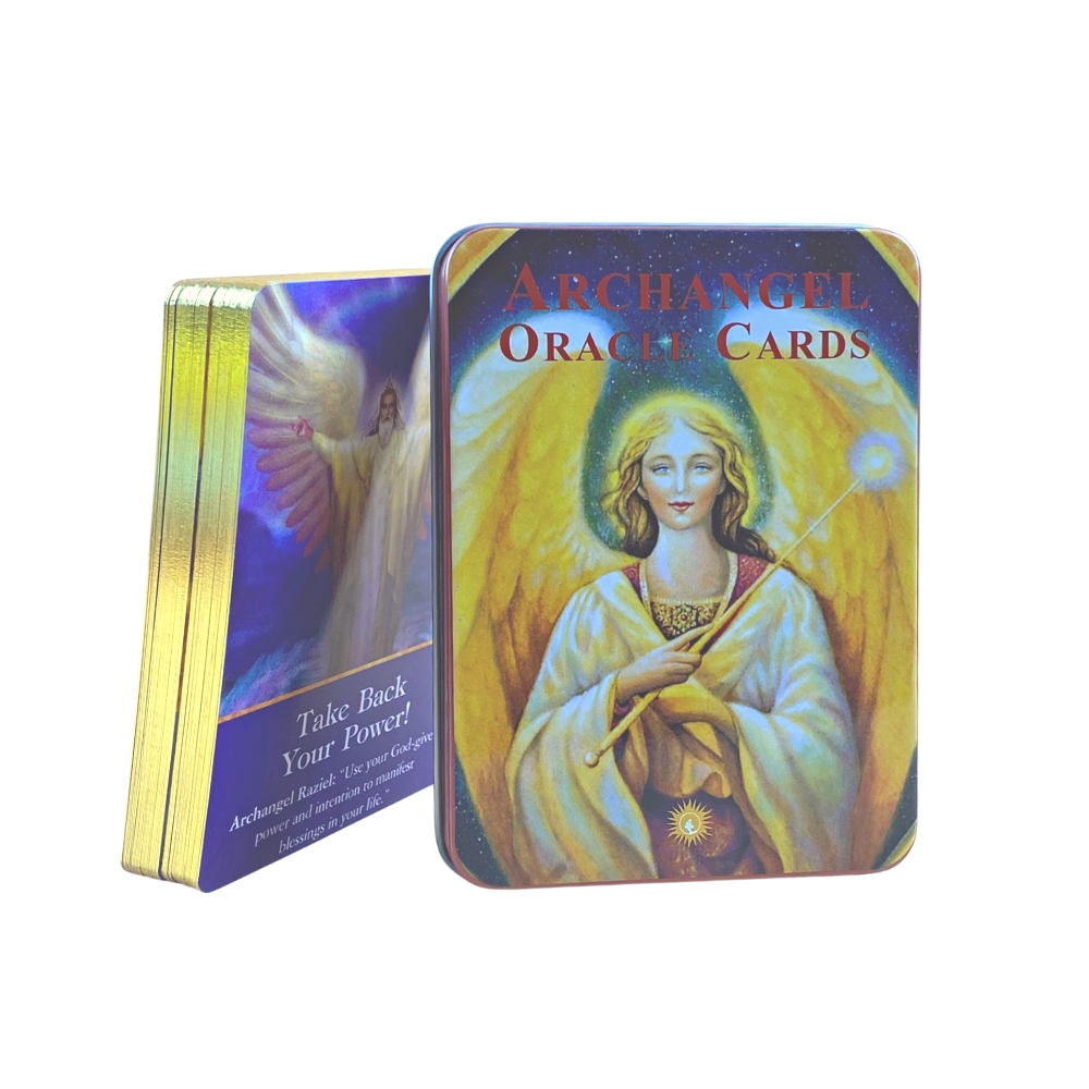 Bộ Bài Archangel Oracle Cards 44 Thẻ Mạ Vàng Hộp Sắt