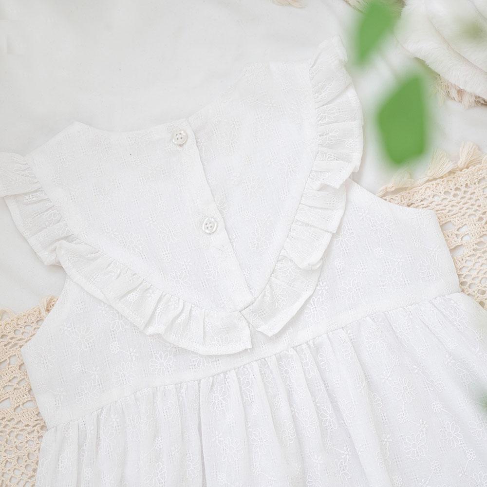 Váy đầm bé gái thêu chìm màu trắng vải xô đũi mềm mịn mát hàng thiết kế hè thu MamLa