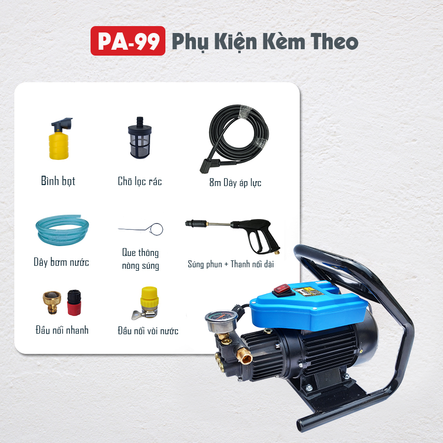 Máy Rửa Xe Panda PA99, Công suất 2200W, Khung thép, Motor to, Máy siêu bền