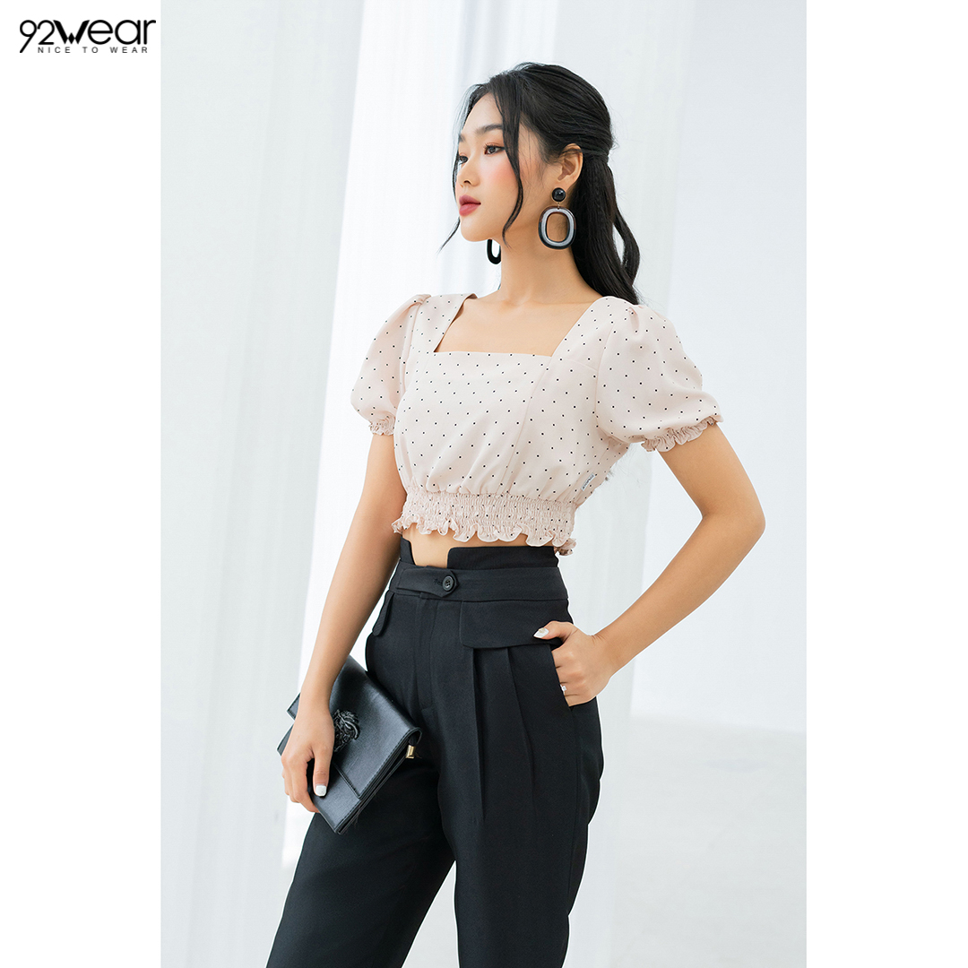 Áo Sơ Mi Croptop Nữ 92WEAR Bo Chun ASW0791