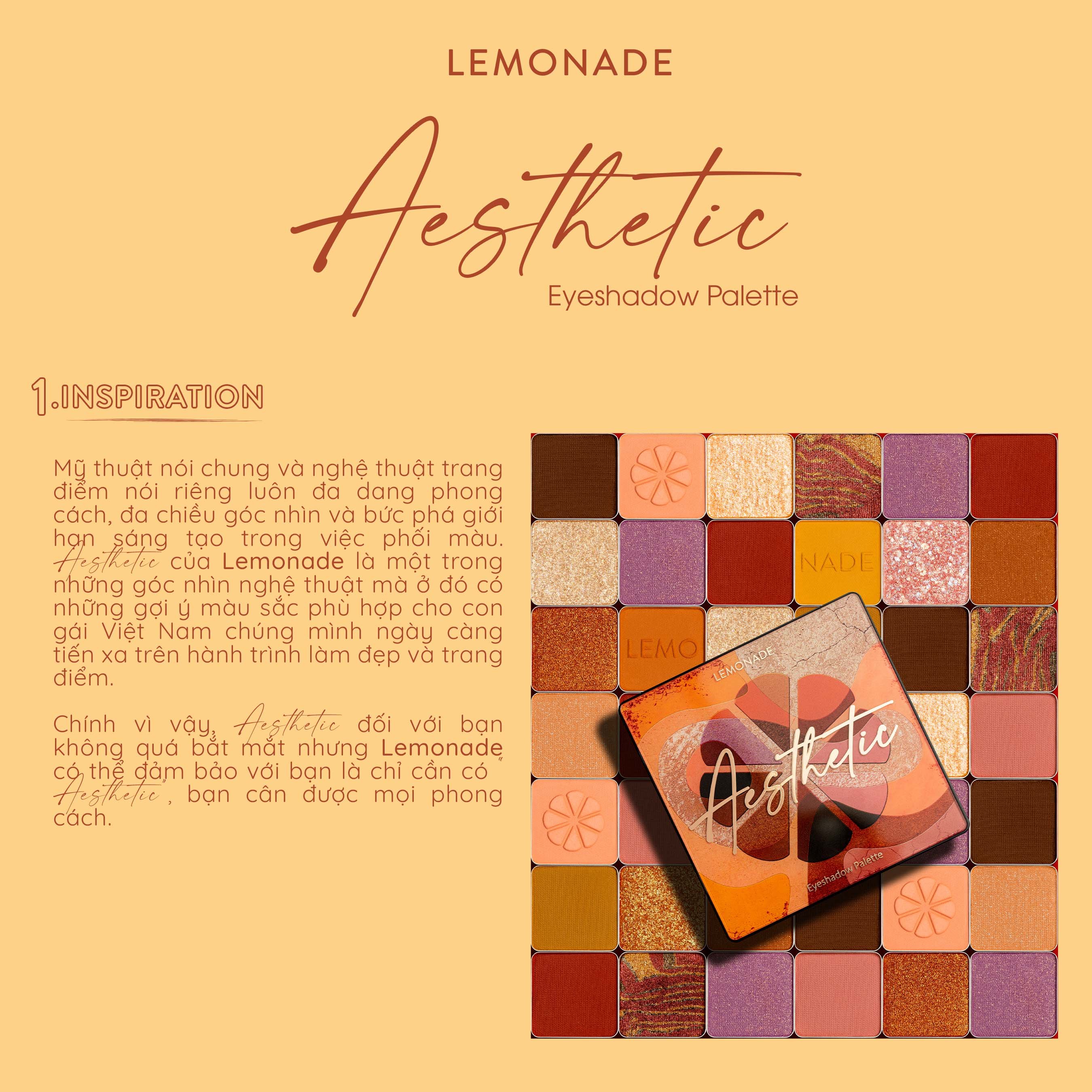Combo Lemonade Bảng phấn mắt Aesthetic Eyeshadow Palette và Son Perfect Couple Fashionistar 20.8g-8g