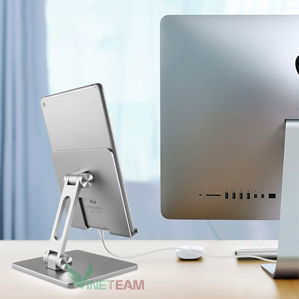 Giá Đỡ Dành Cho Điện Thoại Máy Tính Bảng Ipad VINETTEAM T1 Để Bàn Hợp Kim Nhôm Cao Cấp Hai Trục Xoay 180 Độ Chống Mỏi Vai Gáy - Hàng Chính Hãng