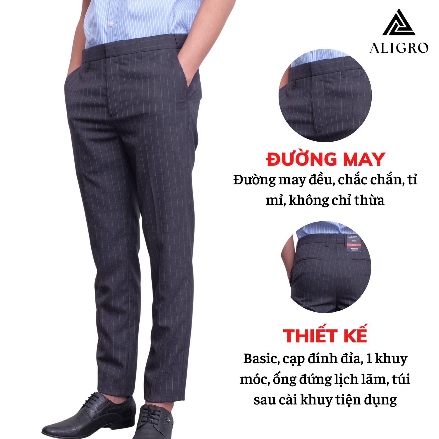 Quần Âu Nam Aligro Màu Xanh Kẻ Sọc Vàng Nhỏ Chất Liệu Cao Cấp, Chuẩn Form Slimfit, Tôn Dáng ALGO1057