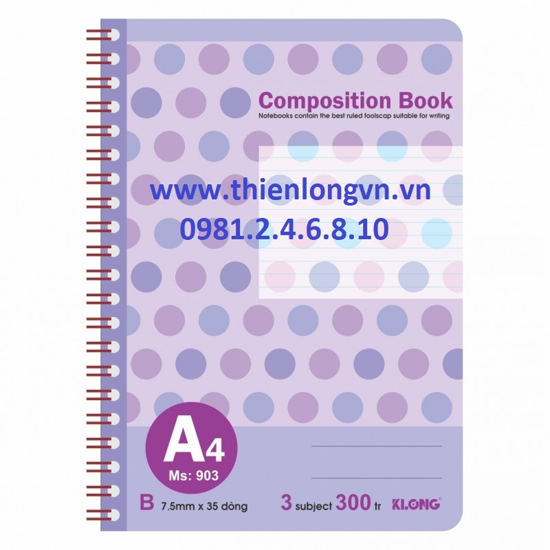 Sổ lò xo kép bìa nhựa A4 - 300 trang; Klong 903