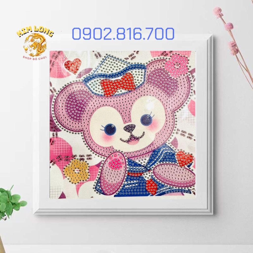 Bộ tranh đính đá 5D DIY họa tiết hoạt hình GẤU DÂU KITTY CÔNG CHÚA STICK tự làm kèm khung rèn luyện tính kiên trì