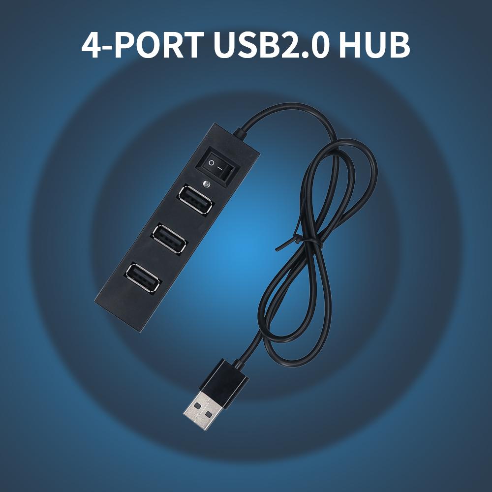 4-port USB2.0 Hub USB2.0 Converter Support USB Fan Mouse Keyboard Mobile Hard Disk U Disk USB Lamp for PC Laptop Black