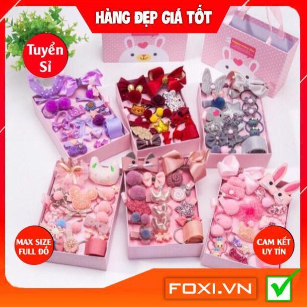 Hộp phụ kiện nơ kẹp tóc Foxi phong cách Hàn Quốc cho bé siêu xinh-dễ thương-món quà ý nghĩa dành tặng cho các bé yêu