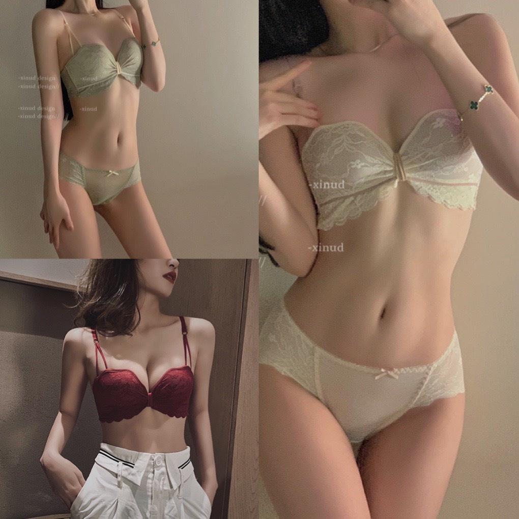 Bộ Đồ Lót Ren Mềm Sexy Có Gọng Đệm Mỏng Quai Bèo Siêu Xinh Muối Store B07 - Hàng có sẵn( video)