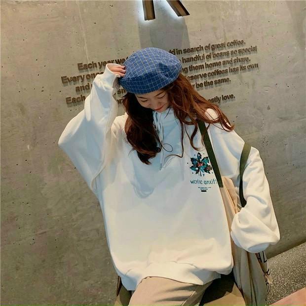 Áo Khoác Nỉ Nữ Hoodie In Hình Lá Phông Nón 2 Lớp Free Size 70kg AK132