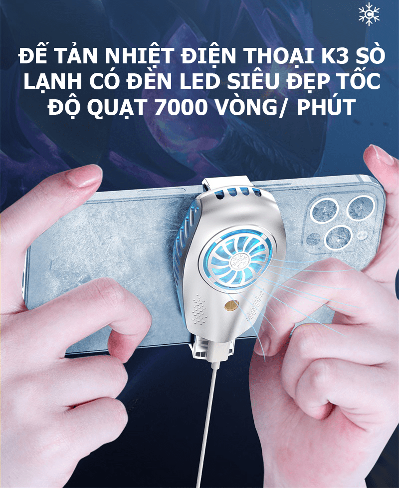 Đế Tản Nhiệt Điện Thoại K3 Làm Lạnh Bán Dẫn Có Đèn Led Siêu Đẹp Tốc Độ Quạt 7000 Vòng/ Phút - Giao Màu Ngẫu Nhiên - Giao Hàng Toàn Quốc