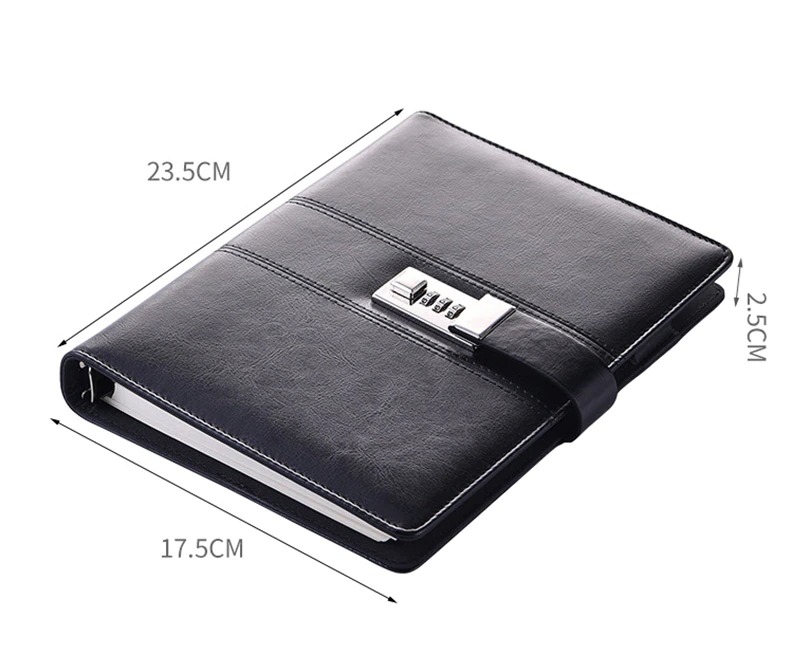 Sổ tay khổ A5 có khóa số, ghi chép da PU Business Password Lock Man Notebook