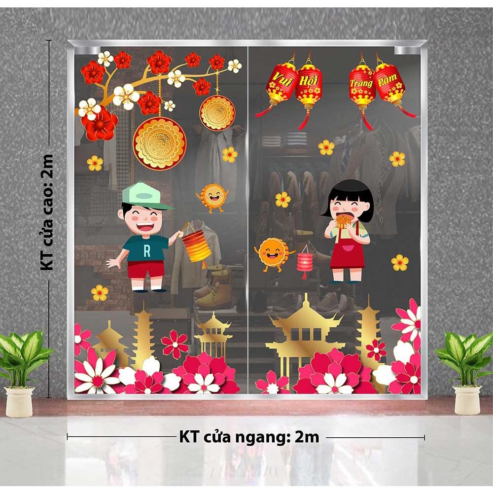 Decal trang trí trung thu 2021 bé vui rước đèn