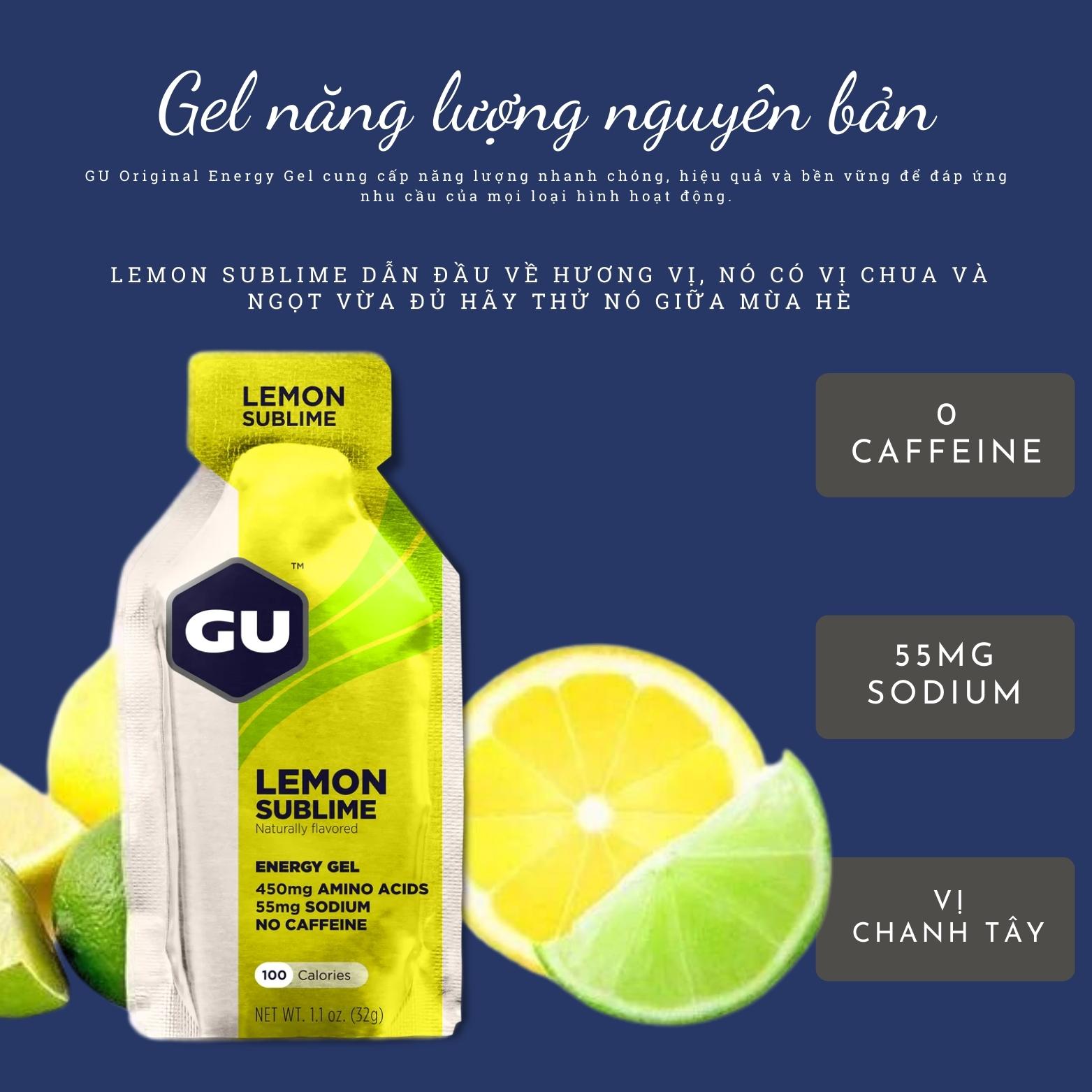 Gu Gel Energy Vị Chanh Lemon Sublime - Gel Năng Lượng Hỗ Trợ Đạp Xe Chạy Bộ