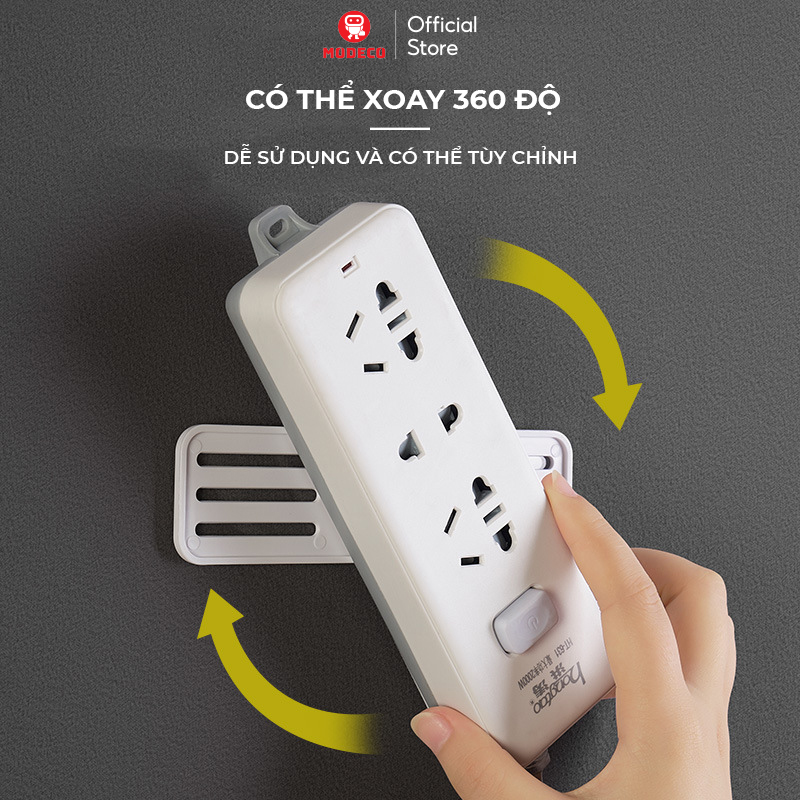 Miếng Dán Tường Treo Ổ Điện, Router Wifi, Xoay 360 Độ Tiện Lợi - Keo Siêu Dính - Nhựa ABS Cao Cấp - Modeco