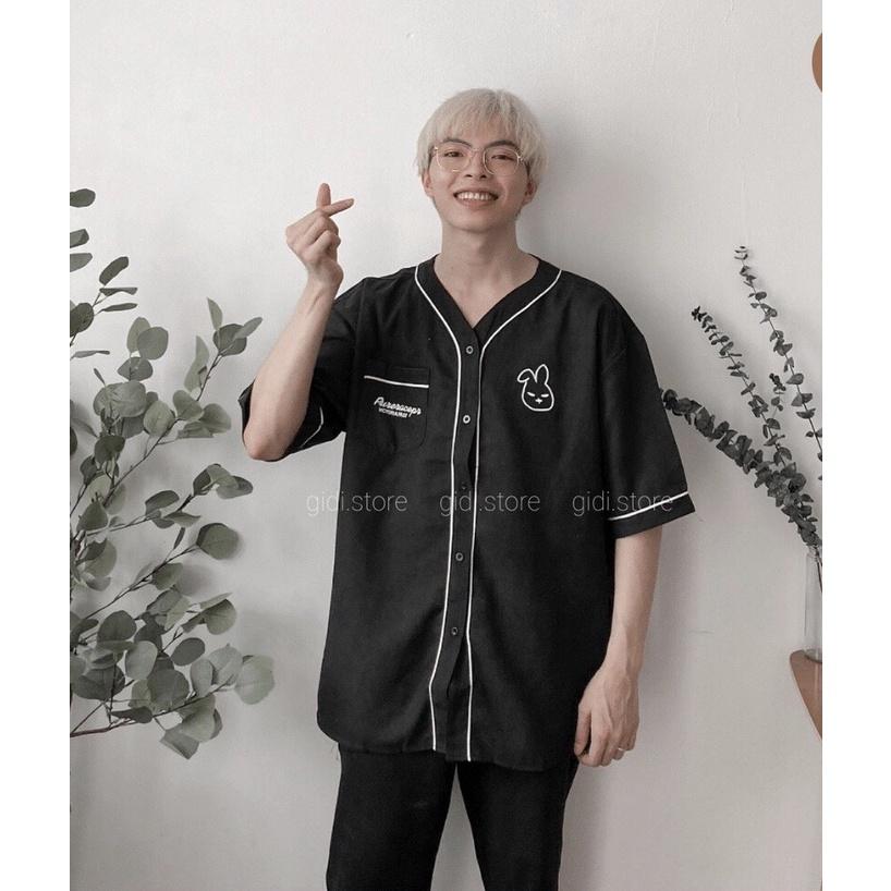Áo Sơ Mi Tay Lỡ THÊU THỎ Chất Kate Form rộng Unisex Nam/Nữ Phong Cách Hàn Quốc Ulzzang