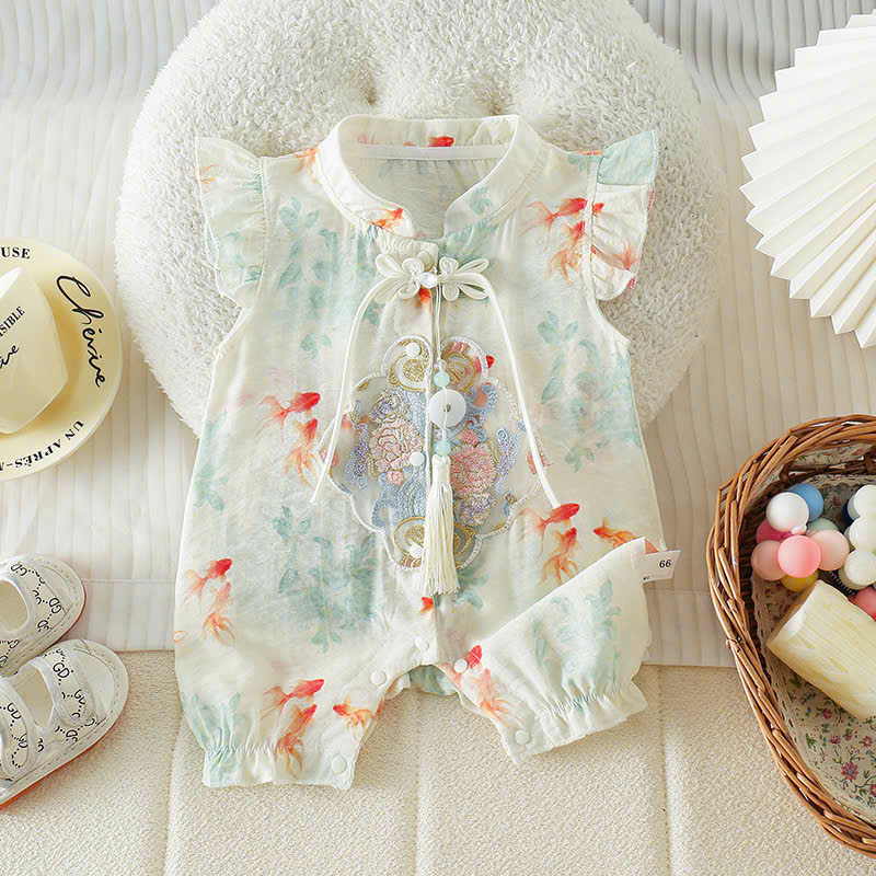 Bộ quần áo liền thân phong cách Trung Hoa cho bé gái sơ sinh từ 5-12kg hàng nhập Quảng Châu