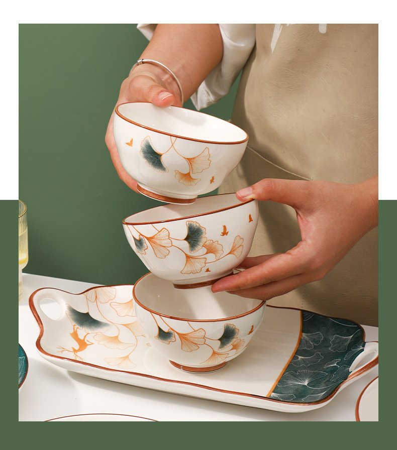 Bộ Bát Đĩa Thương Hiệu Gosu Hoạ Tiết Hoa Sen Xanh cao cấp