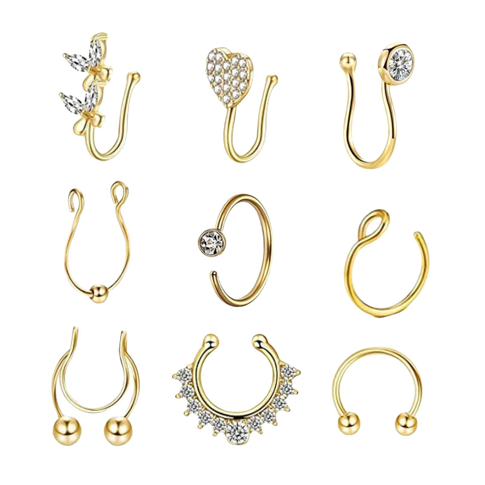 9Pcs Fashion Nose Rings u Shape Nose Studs Punk Style for Women Men