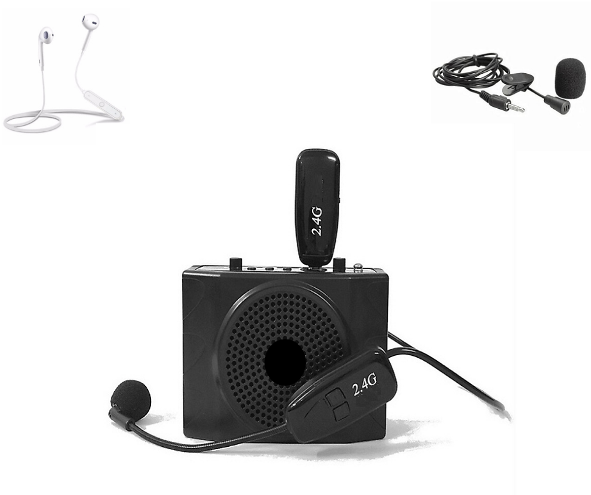 Micro không dây gài tai Wireless Kháng nước, mic live stream bán hàng online kèm Loa SN 204, Micro thu âm mini thiết kế cài áo tiện dụng, 1 Tai nghe Bluetooth Siêu Bass Có Mic Đàm Thoại Thích Hợp các cuộc họp, hội nghị và học trực tuyến trên Zoom