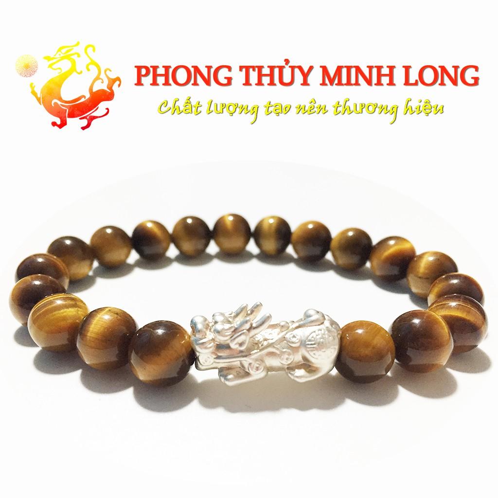 Vòng tay đá Mắt Hổ Vàng Nâu chất lượng 5A mix tỳ hưu Bạc hợp mệnh Kim và Thổ