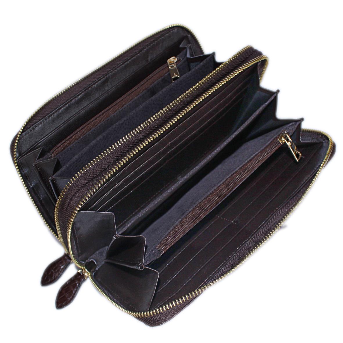 Bóp nữ da cá sấu Huy Hoàng nhiều ngăn gai cầm tay màu đen, nâu đỏ, vàng, nâu đất HT3738-39-40-41