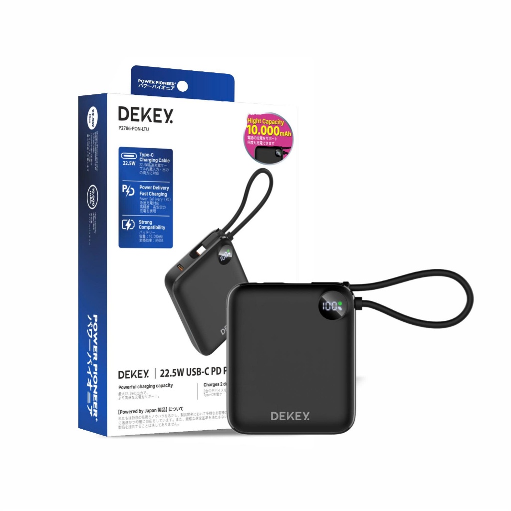 Pin Sạc Dự Phòng 10.000mAh Sạc nhanh 22.5W USB-C PD Power Bank DEKEY Power Pioneer kèm cáp sạc, chính hãng Dekey Japan_ Hàng chính hãng