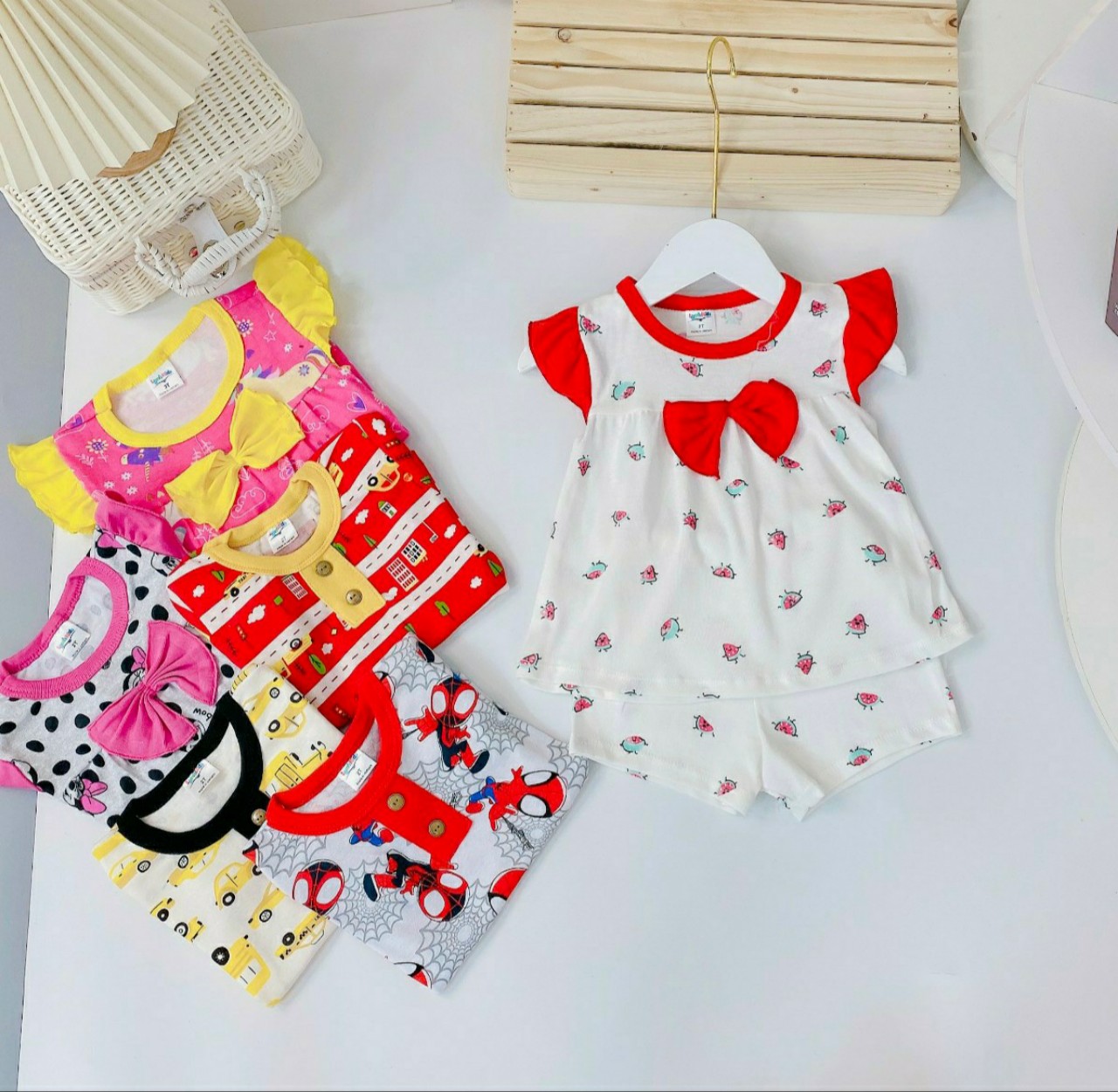 Đồ bộ bé gái, bộ tay cánh tiên dễ thương cho bé gái size 5-18kg chất cotton mềm mát