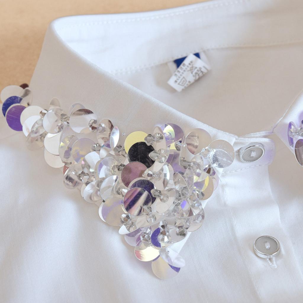 Women's Fashion Sequins Fake Collar Half Shirt Cotton Big Lapel False Collar Sweater Accessories
