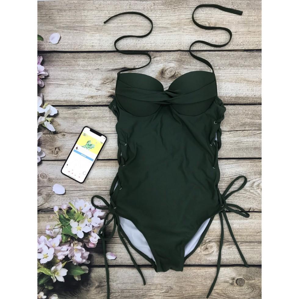 Bikini liền thân dập nút eo xanh rêu - EVA shop - Siêu tôn dáng, tôn da