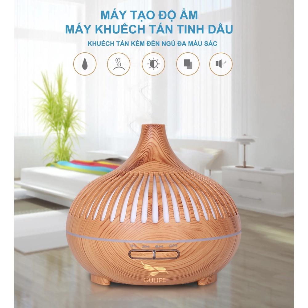 Máy Khuếch Tán Tinh Dầu Tạo Độ Ẩm Đèn Lồng Hồ Lô 7 Màu 400ml -Tặng Tinh Dầu Nguyên Chất 10ml Kèm Remote- GULIFE MKT23S