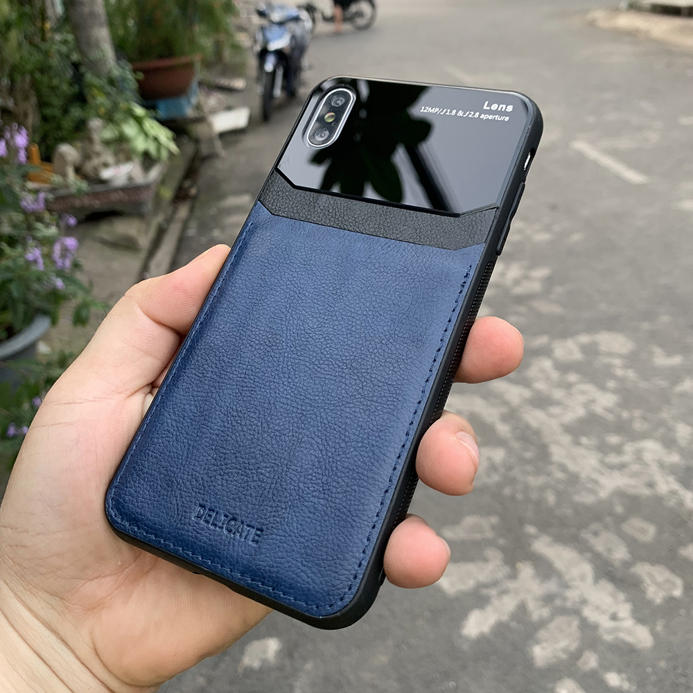 Ốp lưng da kính cao cấp dành cho iPhone X / iPhone XS - Màu xanh