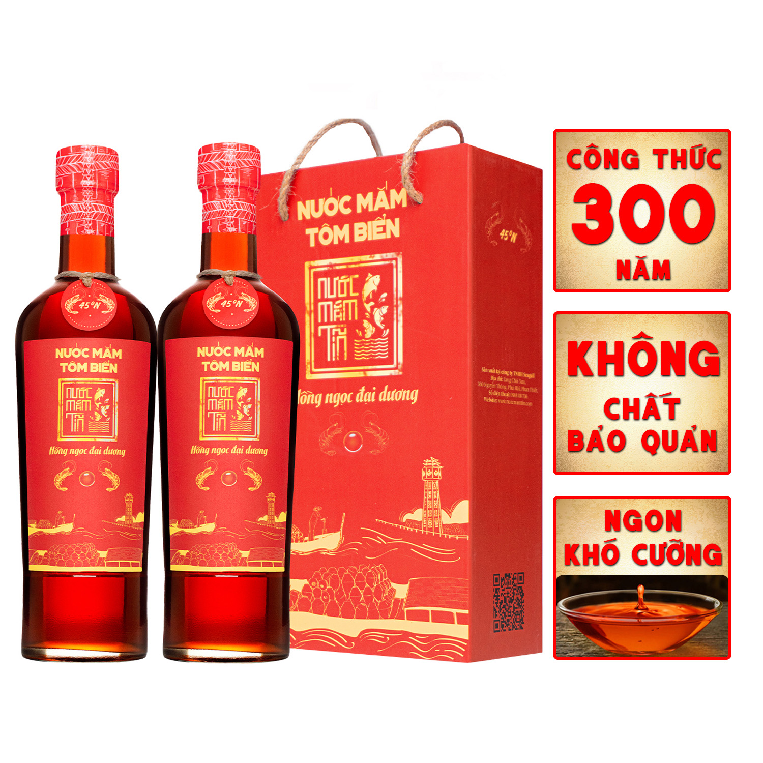 2 Chai Nước Mắm Tôm Biển độ đạm 45N tự nhiên - Nước Mắm Tĩn 500ml/chai Hồng Ngọc Đại Dương nguyên chất truyền thống sạch