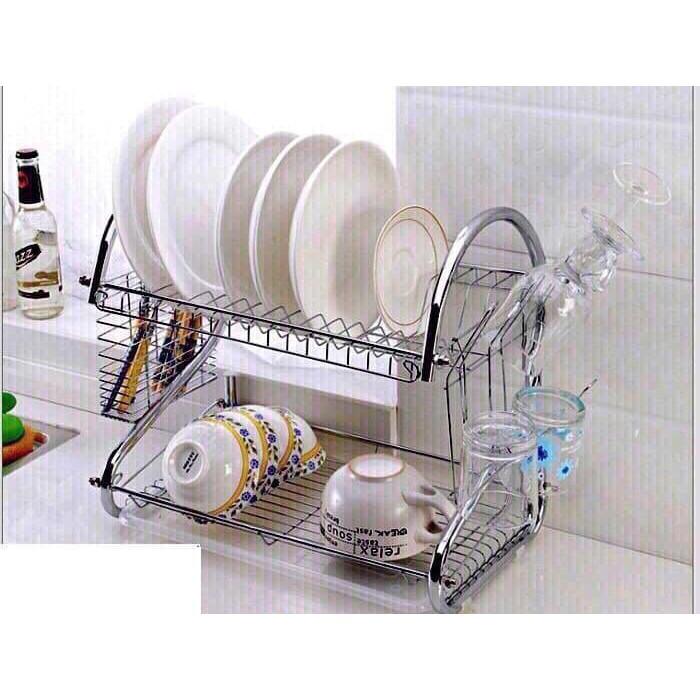 Kệ Đựng Chén Dĩa Inox 2 Tầng Chữ S