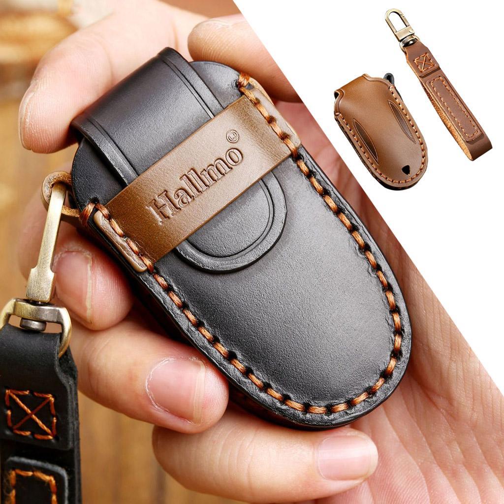 Keychain Leather Remote control 3 buttons Key Fob Brown A