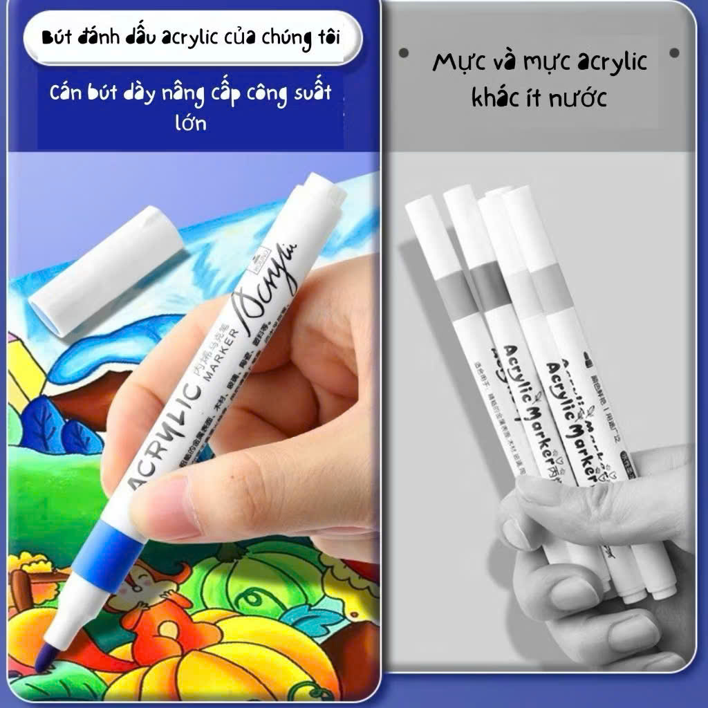 Bút Màu Acrylic Marker Tăng 50% Mực, Vẽ Trên Mọi Chất Liệu, Có Thể Vẽ Chồng Màu - HÀNG CHÍNH HÃNG MINIIN