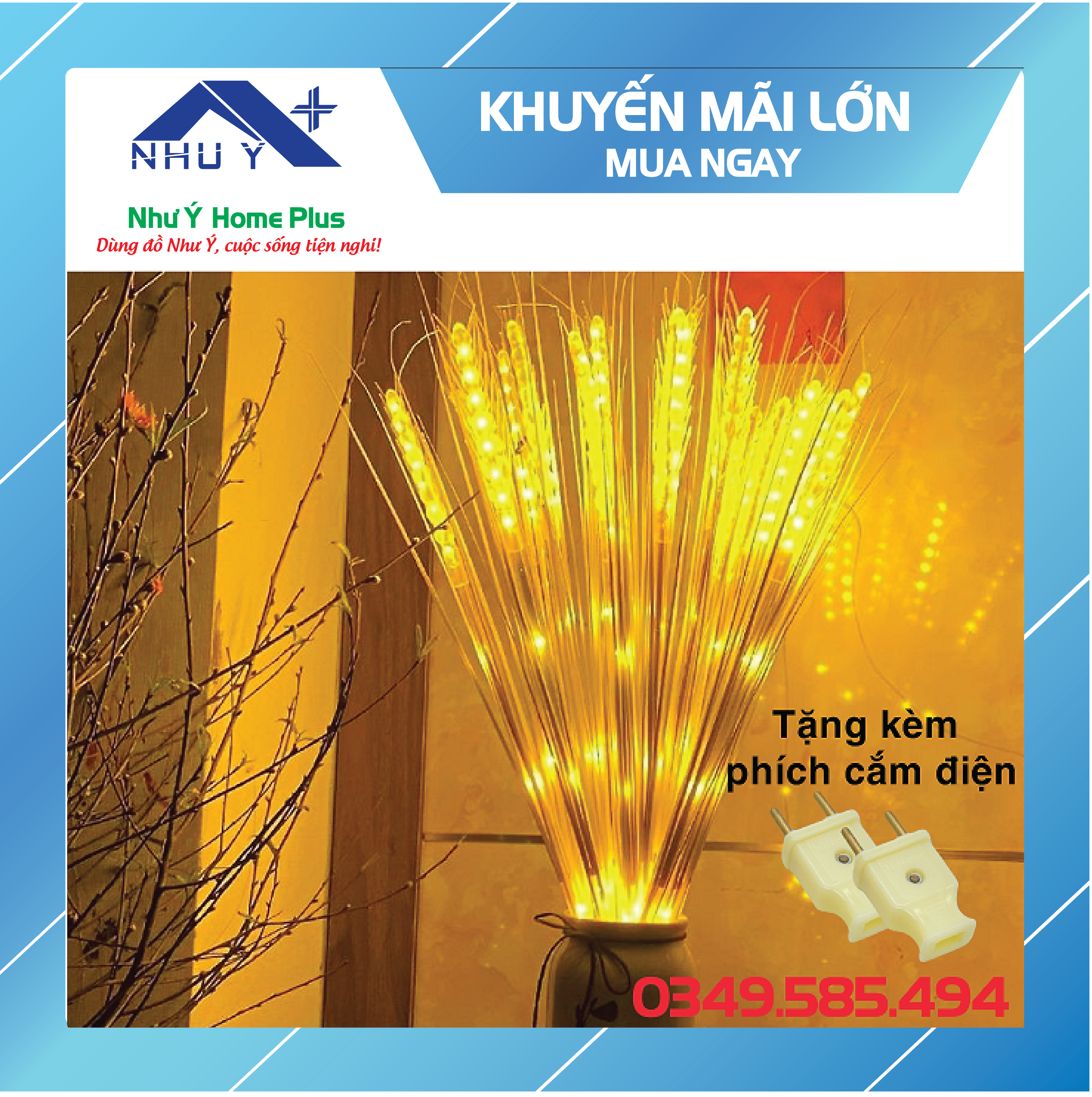 Đèn led bó 10 bông lúa, trang trí tết, ban thờ thần tài, gia tiên. TẶNG KÈM PHÍCH CẮM