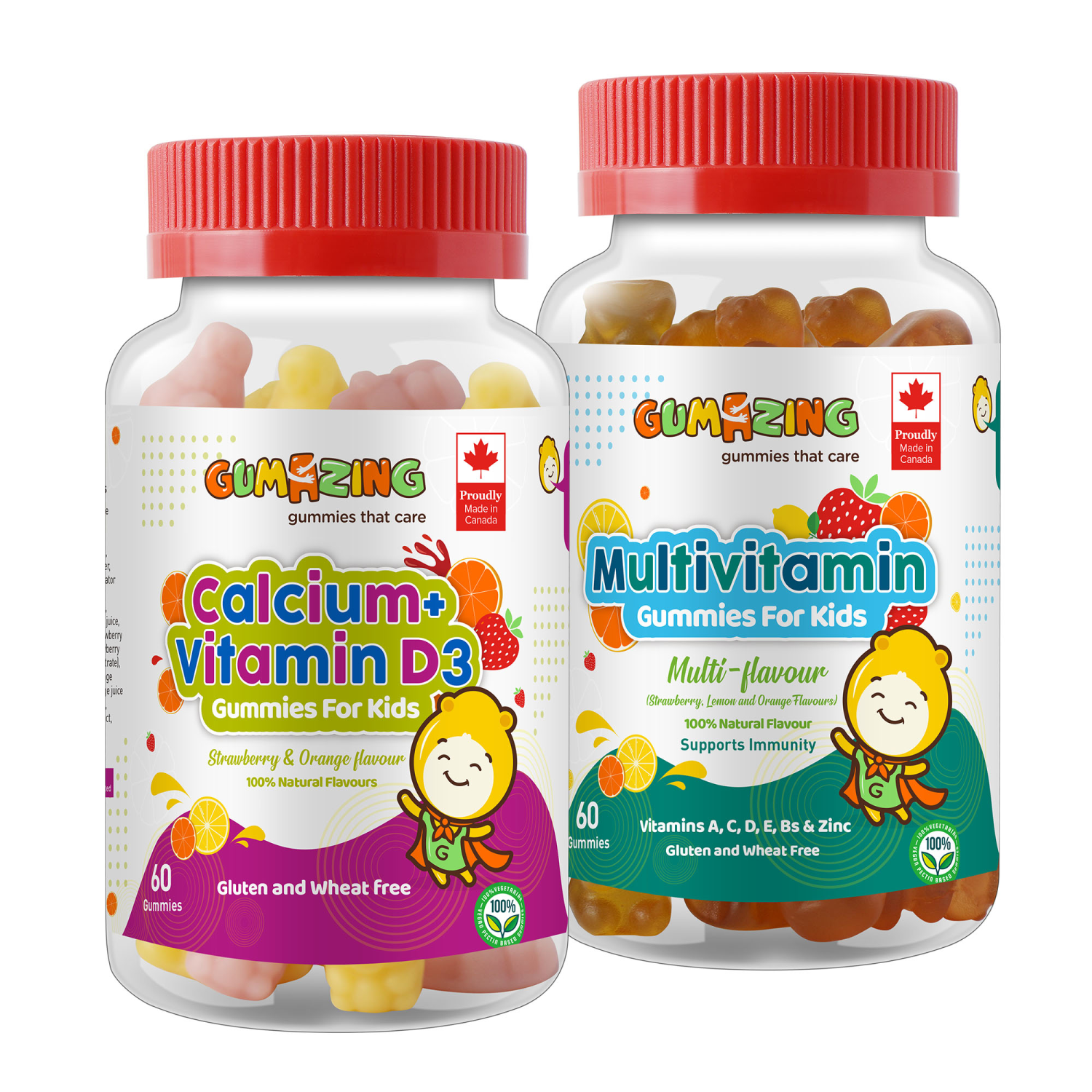 Combo 2 hũ kẹo dẻo dinh dưỡng Gumazing Gummy Vitamin D3 & Canxi + Multivitamin giúp xương chắc khỏe, tăng cường sức khỏe cho bé