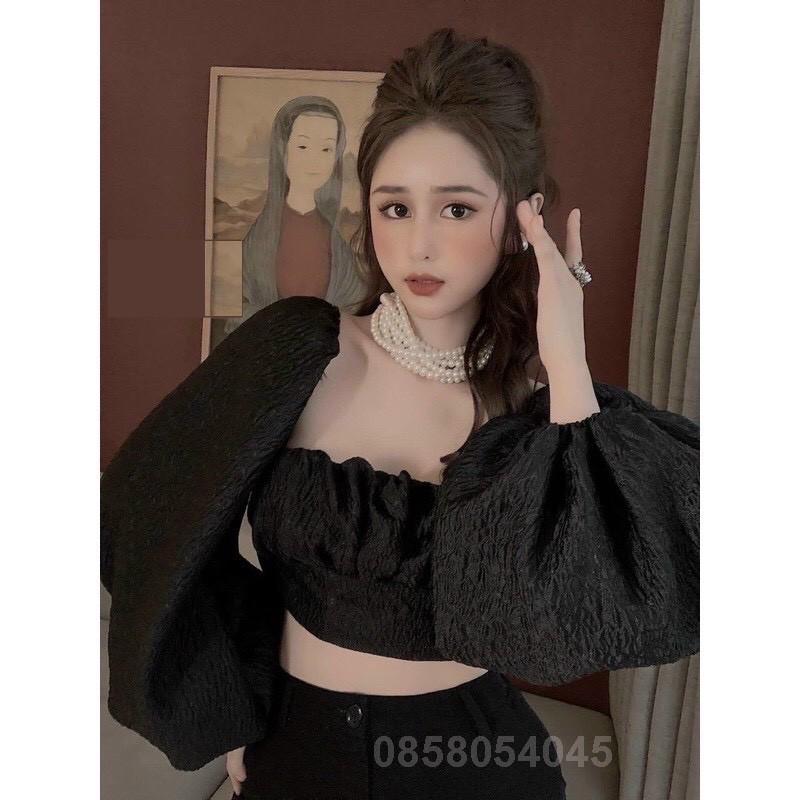 Áo croptop nữ hở lưng chất voan xốp mịn phong cách tiểu thư