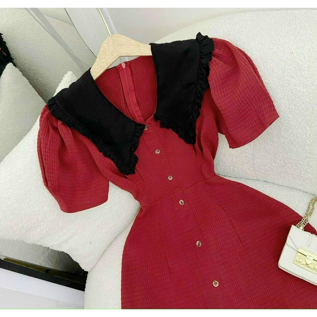 Đầm Xòe Tiểu Thư Cổ Phối Bèo Xinh Xắn
