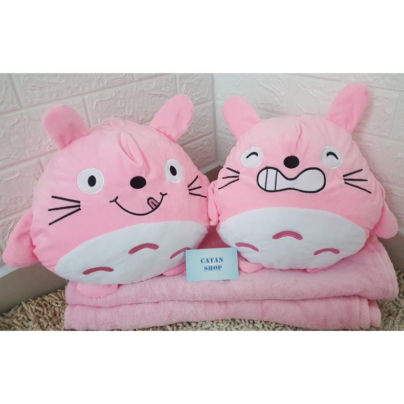 Gối mền TOTORO 3in1 mặt biểu cảm vui nhộn Vải nỉ nhung cực mịn, bộ chăn gối văn phòng