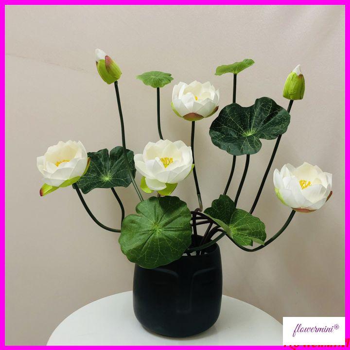 Hoa lụa, bình hoa sen giả để bàn trang trí phòng khách, nhà hàng đẹp Flowermini SG-03