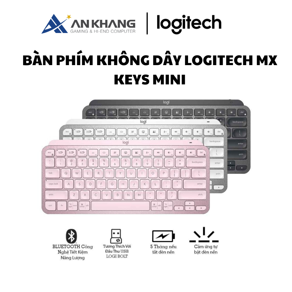 Bàn phím không dây Bluetooth Logitech MX Keys Mini - Nhỏ gọn, Sạc USB-C, Phím tắt thông minh - Hàng chính hãng