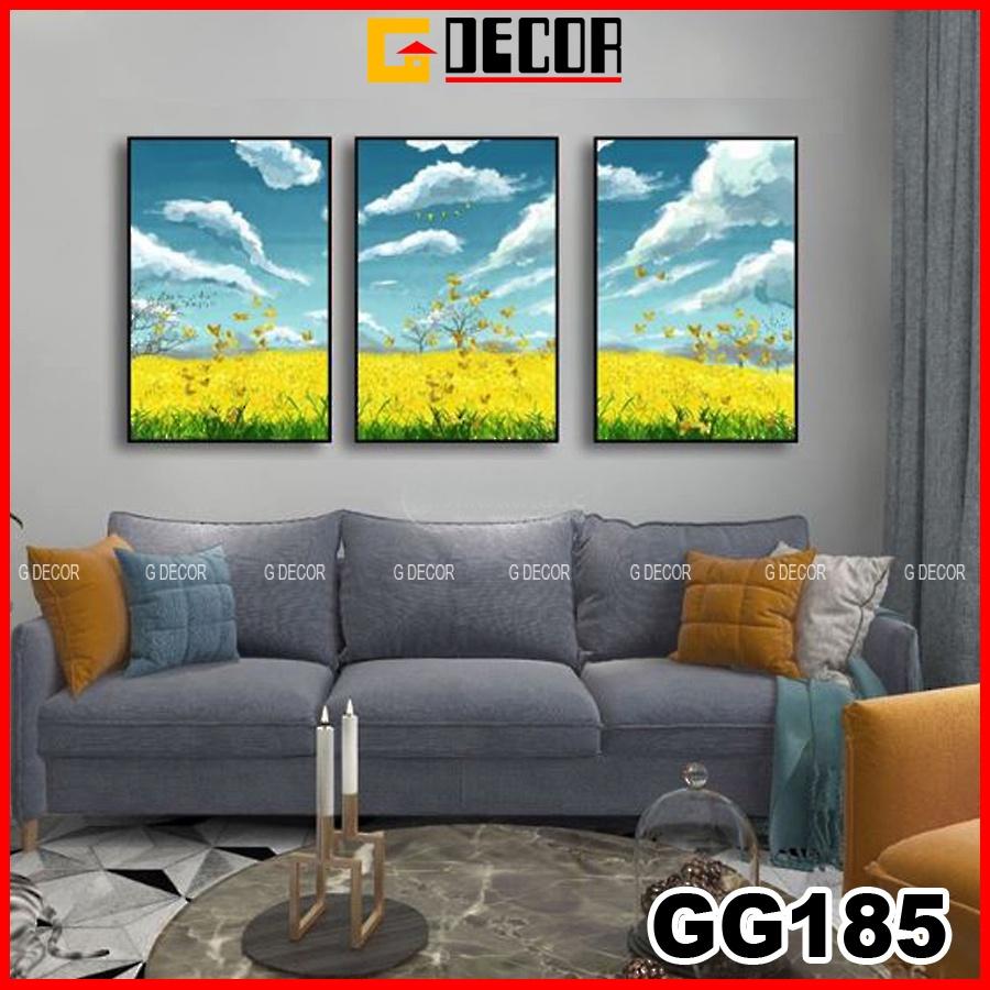 Tranh treo tường canvas 3 bức phong cách hiện đại Bắc Âu 185, tranh phong cảnh trang trí phòng khách, phòng ngủ, spa