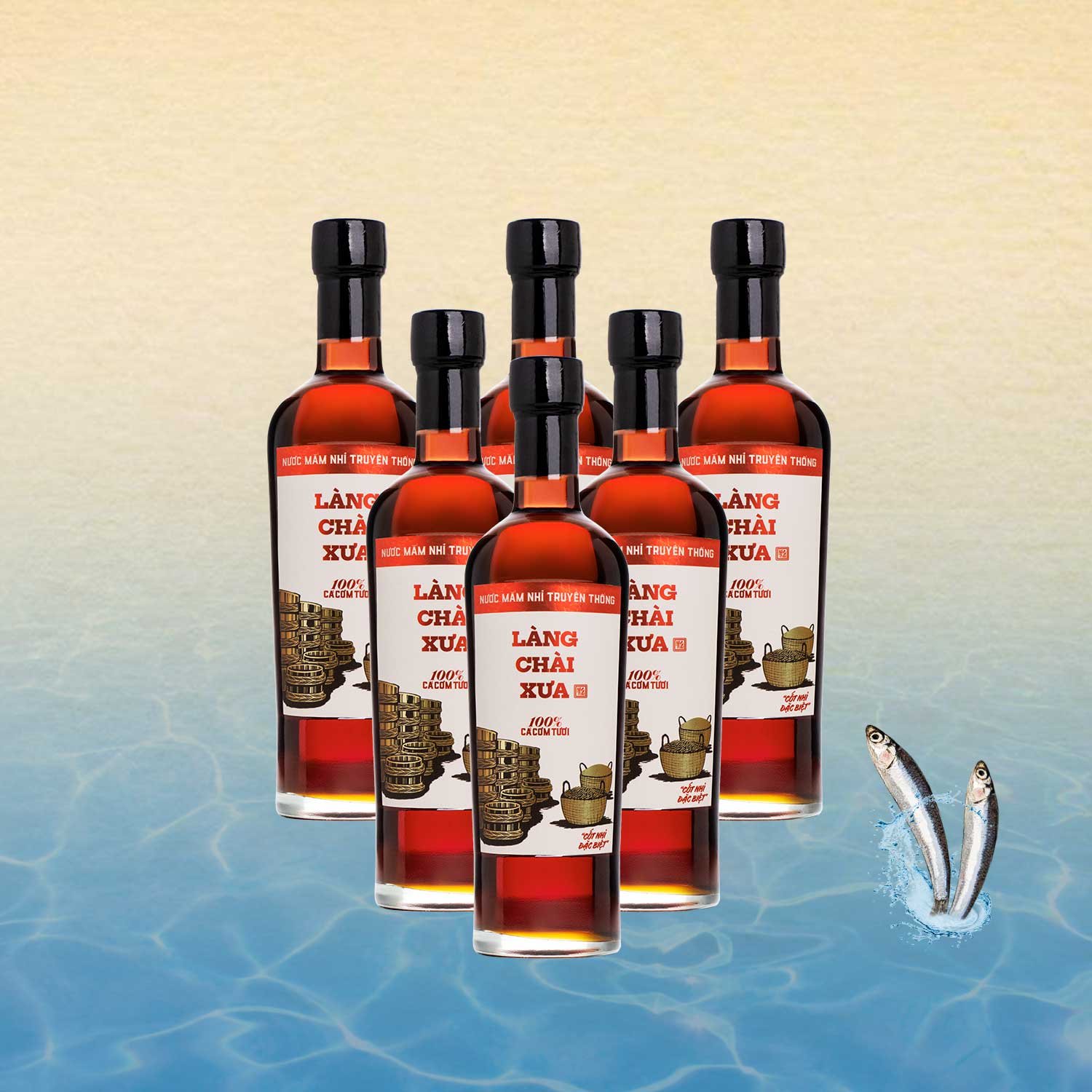 Đặc Sản Phan Thiết - Combo 3 Chai Nước Mắm Nhỉ Làng Chài Xưa Xuất Khẩu Nhãn Xanh 500Ml + 3 Chai Làng Chài Xưa Nhãn Đỏ 500Ml Cốt Nhỉ Đặc Biệt Từ 100% Cá Cơm Tươi