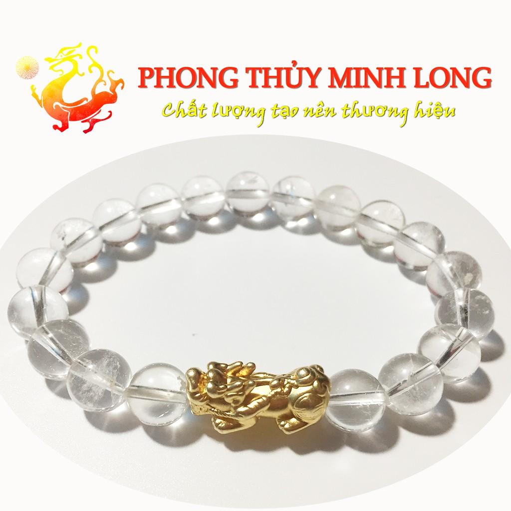 Vòng tay đá. thach anh Trắng chất lượng 5A mix Tỳ Hưu Vàng hợp mệnh Kim và Thủy