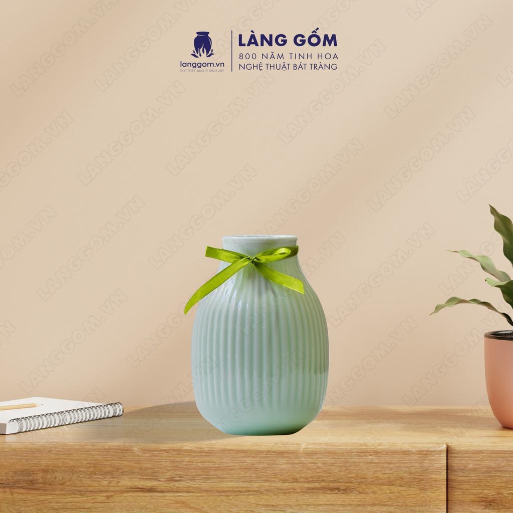 Bình hoa, lọ hoa Gốm sứ Bát Tràng cao cấp Men ngọc bầu khía dùng làm quà tặng, trang trí - Làng Gốm Bát Tràng